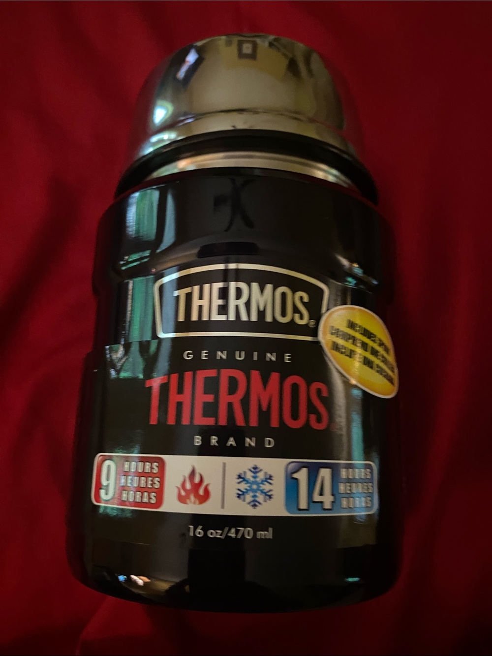 Thermos Black Insulated Food Jar with Red Logo